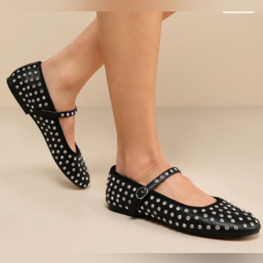 House of Harlow 1960 Black Studded Mary Jane Flats